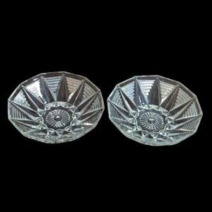 Vtg Pair Anchor Hocking Clear Glass Bon-Bon Dishes 6.5" Triangle Geometric Decor